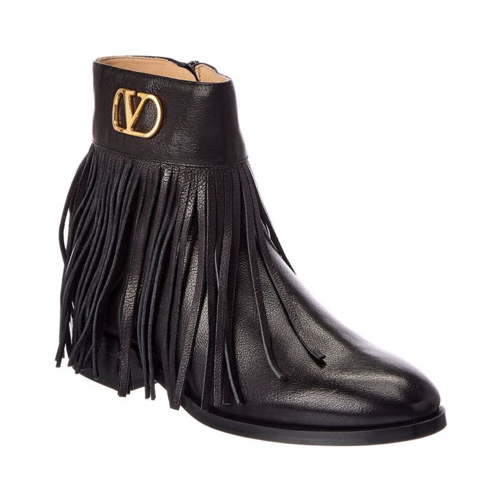Valentino Vlogo Leather Bootie, Black